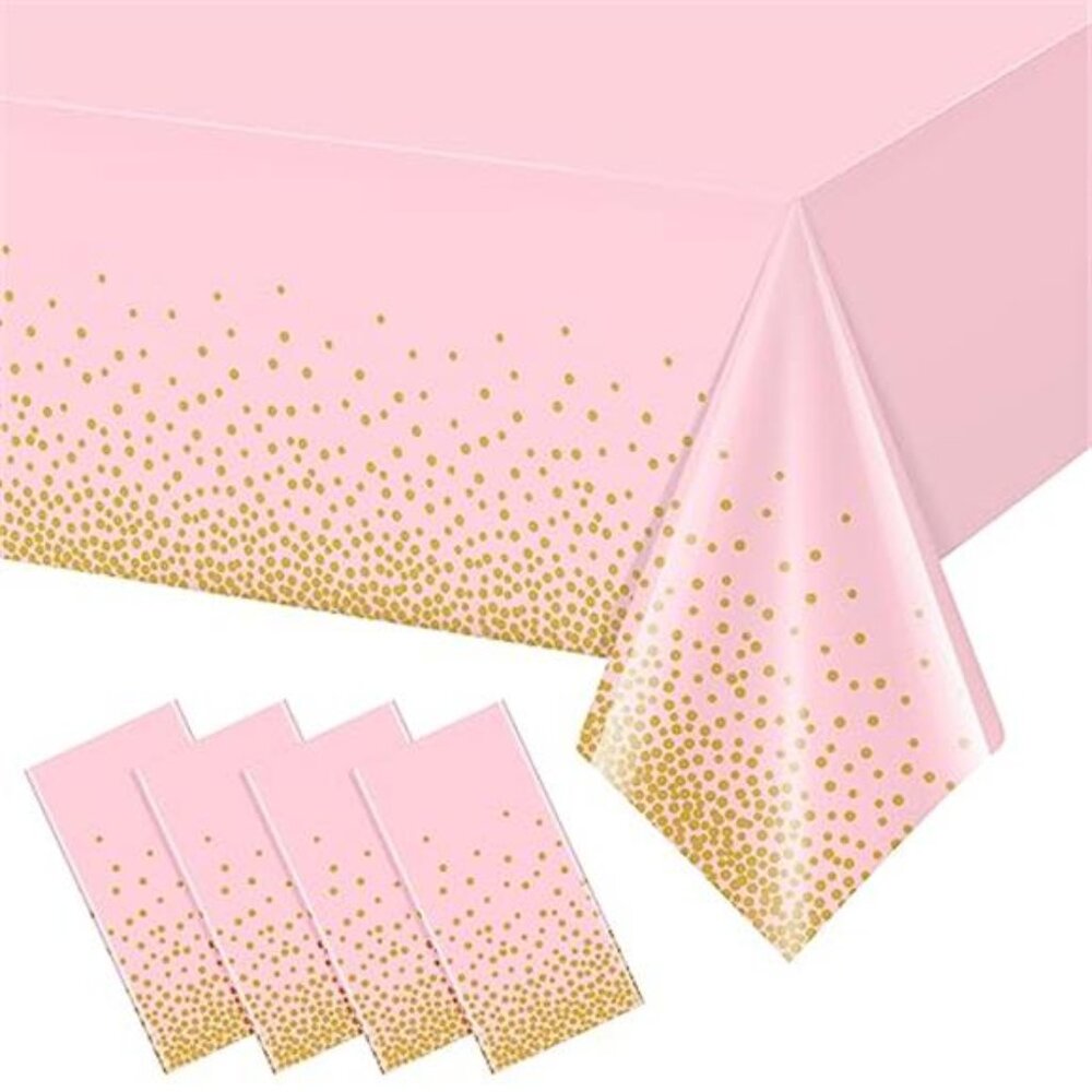 Pink Gold Tablecloth 4 Pack Disposable Rectangle Party Table Cover Birthday Wedd